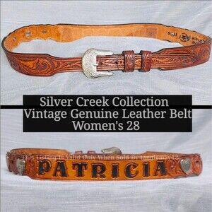 Silver Creek Collection Tooled Leather Belt Women's 28 Vintage Brown Patricia